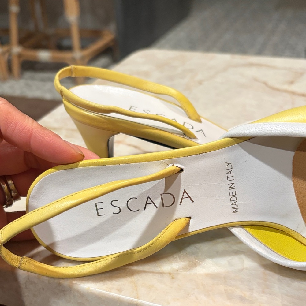 Escada Yellow Pointed Toe Slingback Heels - Picture 8 of 16